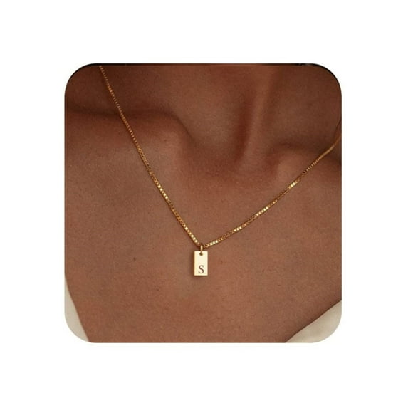 MACEHLJP S-Initial Necklace for Women 14K Gold Plated Tag Pendant Customized Gifts for Her