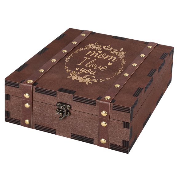MACEVIA Mom I Love You Keepsake Box, Wooden Memory Box for Mother, Mothers Day Gifts from Daughter and Don, Vintage Decorative Storage Boxes Gift for Birthday, Christmas(7.85x7.85x2.95) A101