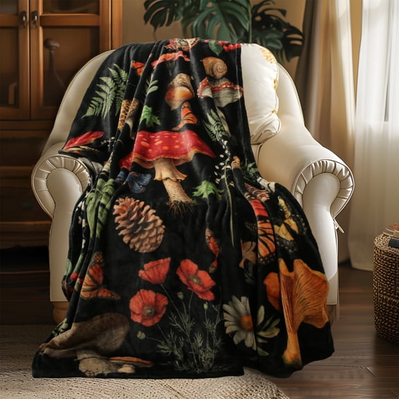 MACEVIA Mushroom Blanket for Couch, Flannel Fleece Mushroom Stuff, Soft Throw Blankets for Bed Sofa, Cozy Warm Comfort Lightweight Throw Blanket for Travel Camping 260GSM (Mushroom, 50"x60")