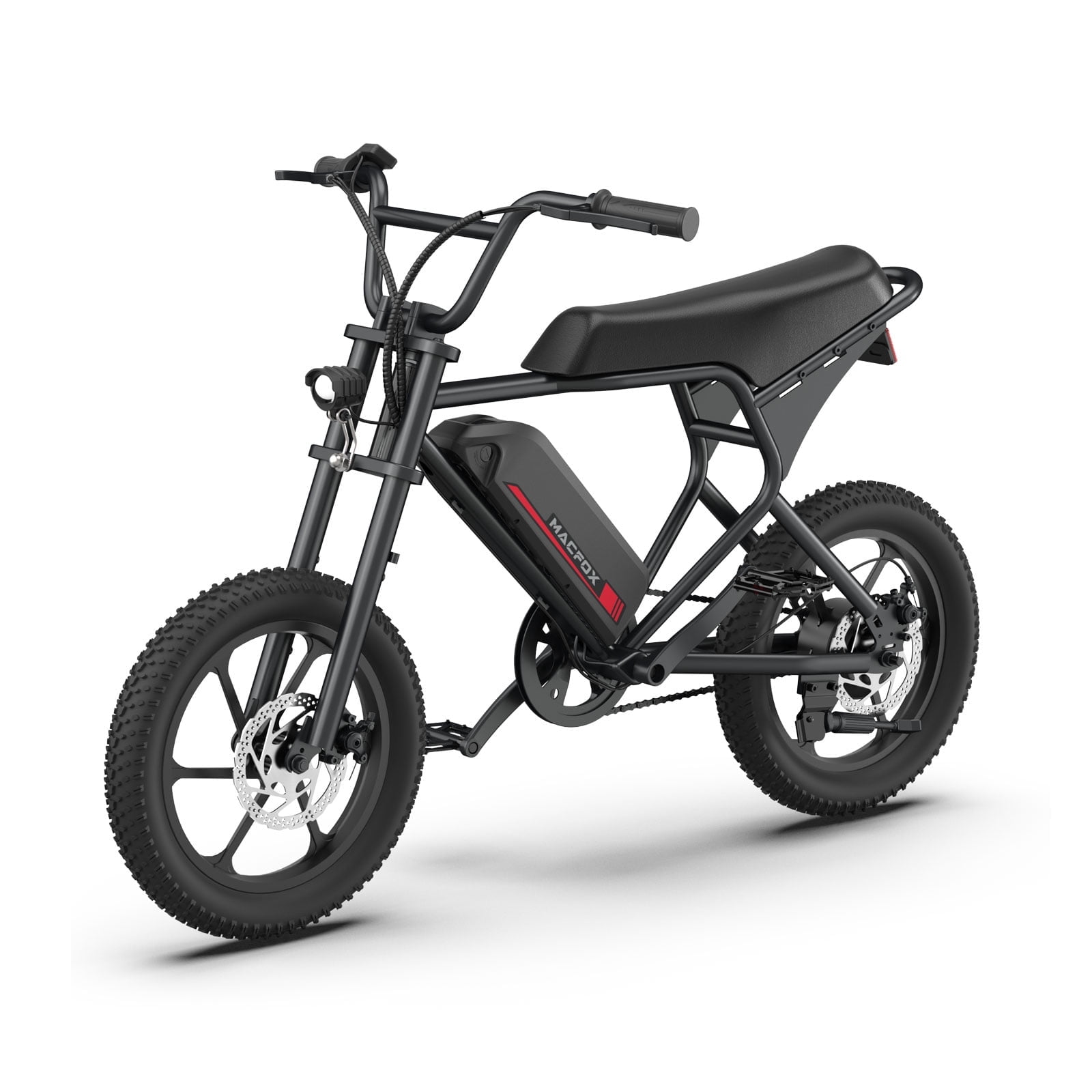 MACFOX Mini Fat Tire Electric Bike, 16" Fat Tire Electric Bicycles Up to 16MPH & 23 Miles with Retro Motorcycle Design, Removable Battery, Ebike 250W/36V/7.8Ah, 42N.m Max Torque, Ages 12+