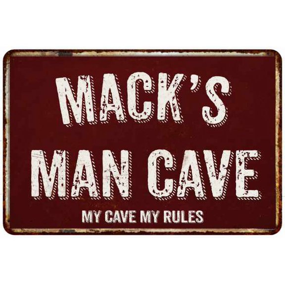 MACK'S Man Cave Red Grunge Sign 8 x 12 High Gloss Metal Sign 208120003088