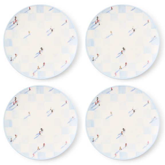 MACKENZIE-CHILDS Gray Malin Set of 4 Stoneware Salad Plates, Decorative Dinnerware Plates, 7.5 Inches, Ski Holiday Y101