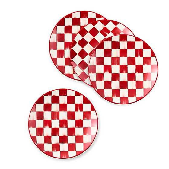 MACKENZIE-CHILDS Set of 4 Stoneware Salad Plates, Decorative Dinnerware Plate, 7.5 Inches, Red-and-White Cherry Check Y101