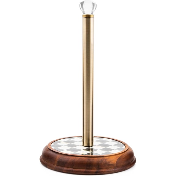 MACKENZIE-CHILDS Wood Paper Towel Holder, Decorative Paper Towel Holder for Kitchen, Black-and-White Courtly Check