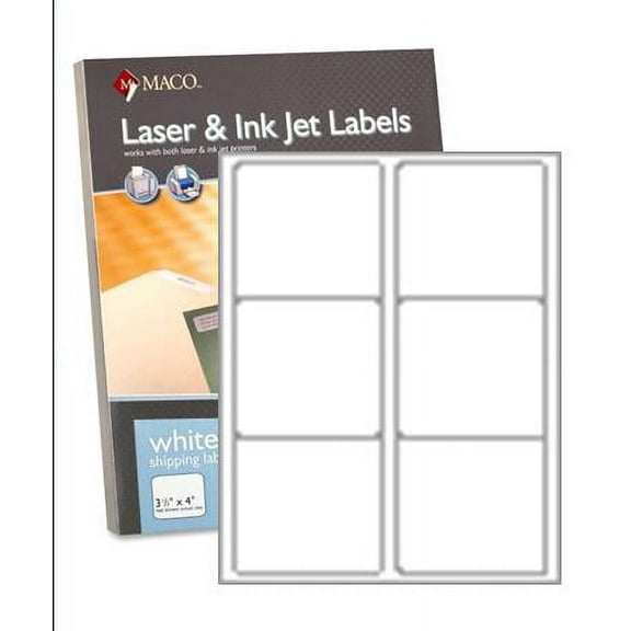 MACML0600 - Maco Shipping Label, 3-1/3" X 4", 6-UP, 100 Sheets - 1 Box (600 Labels)