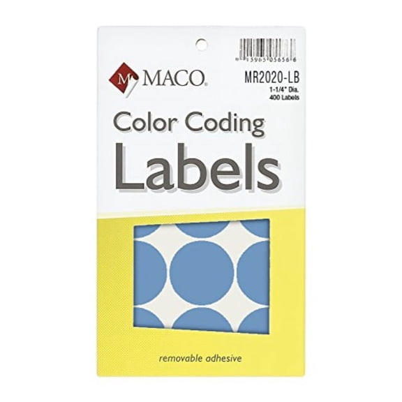 MACO 1-1/4" Dia. Light Blue Round Color-Coding Labels, 400 per Box