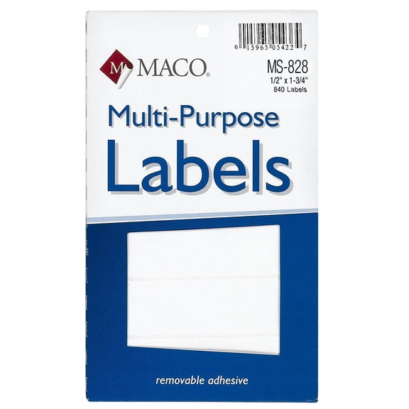 MACO 1/2" x 1-3/4" White Rectangular Multi-Purpose Labels, 840 per Box