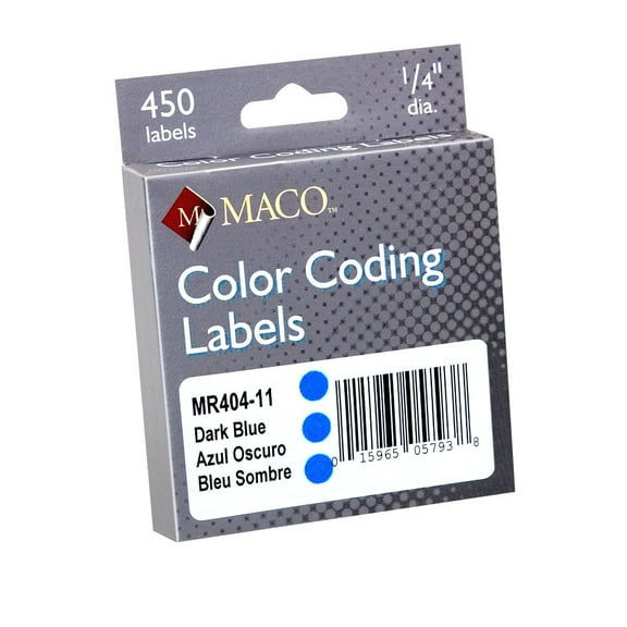 MACO Dark Blue Round Color Coding Labels, 1/4 Inches in Diameter, 450 Per Dispenser Box (MR404-11)