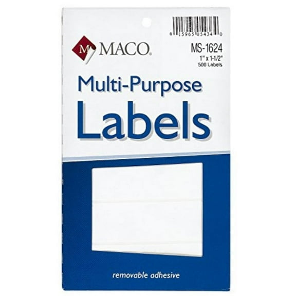 MACO 1" x 1-1/2" White Rectangular Multi-Purpose Labels, 500 per Box