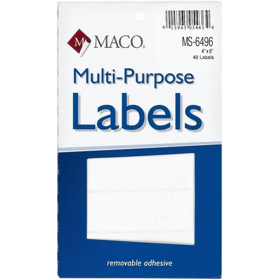 MACO 4" x 6" White Rectangular Multi-Purpose Labels, 40 per Box