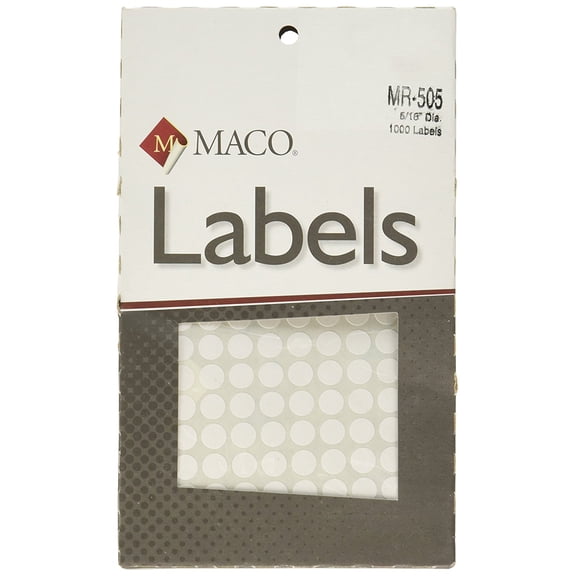 MACO 5/16" Dia. White Round Multi-Purpose Labels, 1000 per Box