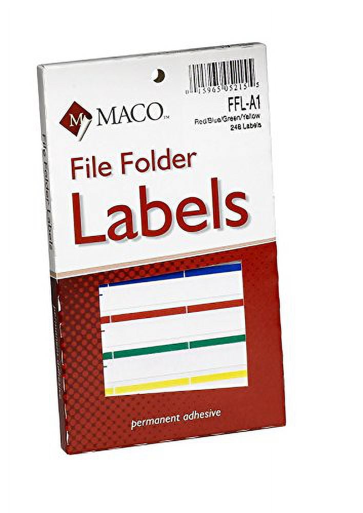 MACO Assorted Primary File Folder Labels, 9/16" x 37/16", 248 per Box
