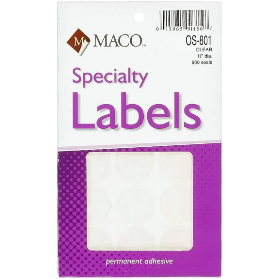 MACO Clear Wafer Mailing Seals, 1-1/2 Inches in Diameter, 320 Per Box (OS-801)