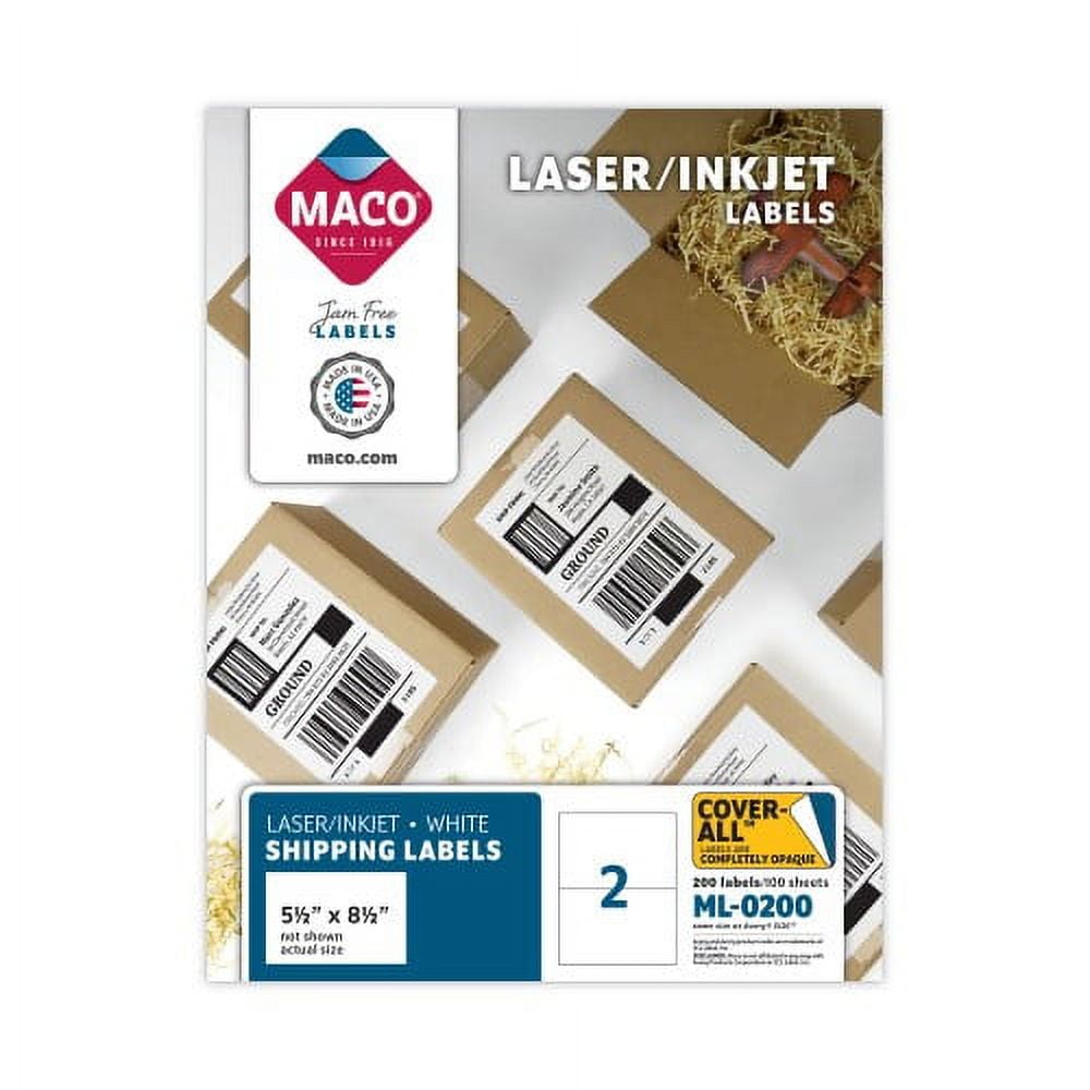 MACO CoverAll Opaque Laser/Inkjet Shipping Labels, Format, 5.