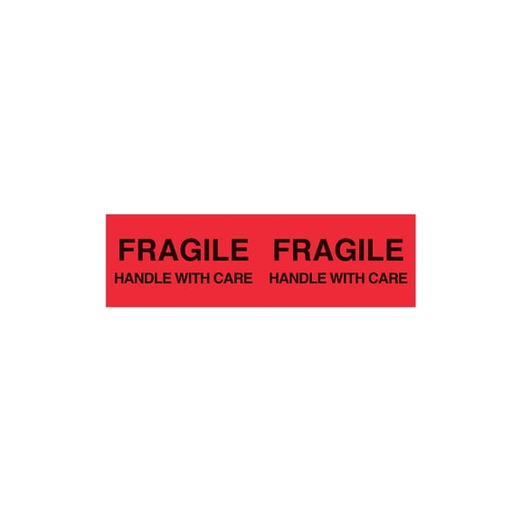 MACO "Fragile Handle With Care", 3" x 10", Fluorescent Red, 250 Labels/Roll, 1 Roll Each