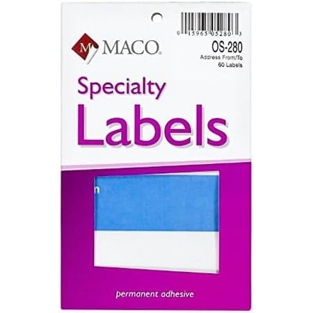 MACO From/To Mailing Labels, 3 x 4 Inches, 60 Per Box, Blue and White (OS-280) - 12 BOXES