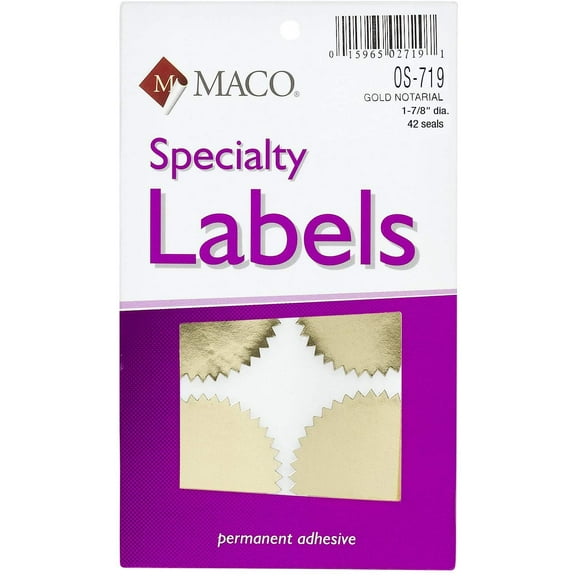 MACO Gold Foil Notarial Seals, 1-7/8 Inches in Diameter, 42 Per Box (OS-719)