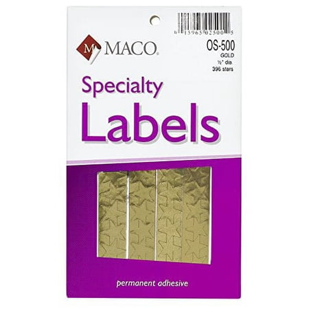 1/2 inch Gold Stars, Gold Foil Self Adhesive Specialty Labels by Maco (OS-500) - Box of 396