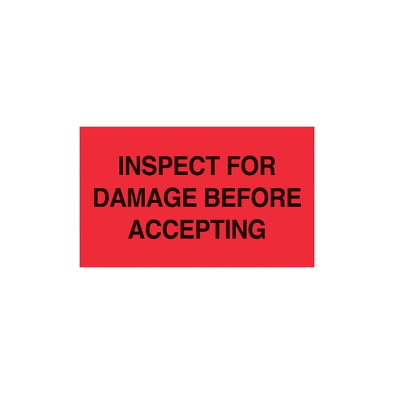 MACO "Inspect For Damage Before Accepting", 3" x 5", Fluorescent Red, 500 Labels/Roll, 1 Roll Each