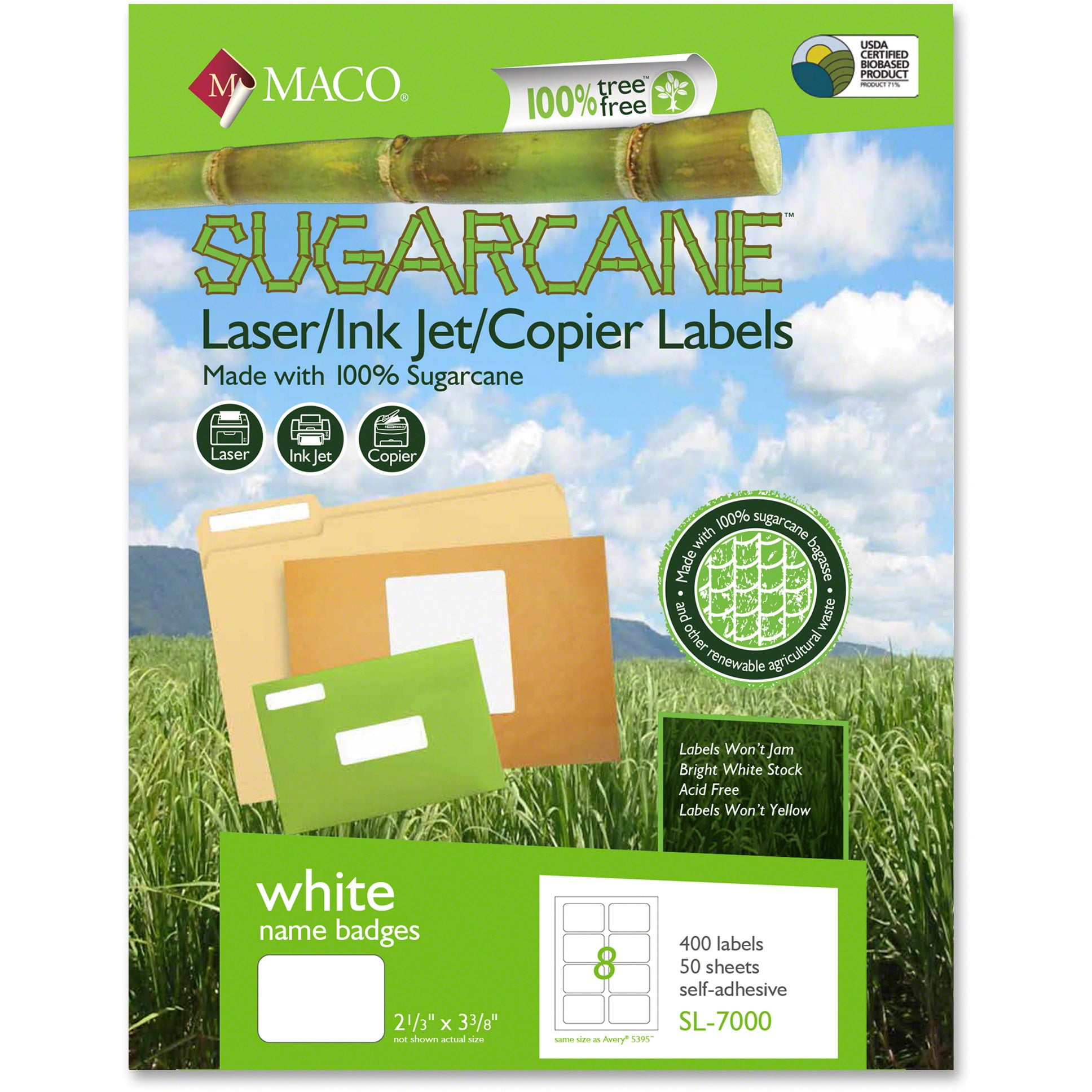 MACO Laser / Ink Jet File / Copier Sugarcane Name Badge Labels, White ...