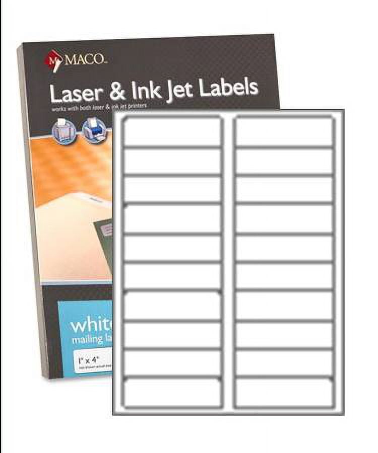 MACO Laser/Ink Jet White Address Labels, 1" x 4", 20 per Sheet (ML