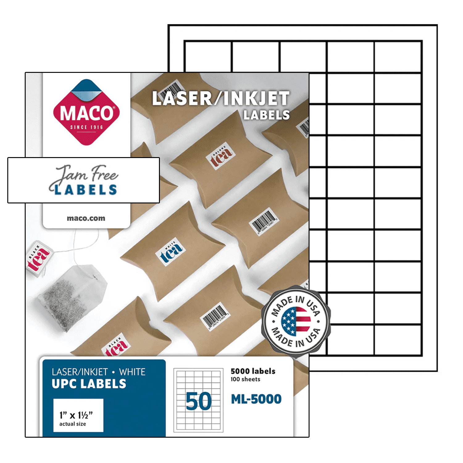 MACO Laser/Ink Jet White UPC Labels Permanent Adhesive - 1
