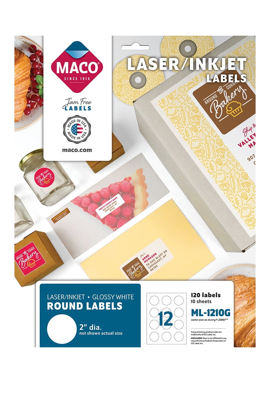 MACO Laser/Inkjet Glossy White Multi-Purpose Labels, 2