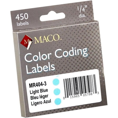 MACO Light Blue Round Color Coding Labels, 1/4 Inches in Diameter, 450 Per Dispenser Box (MR404-3)