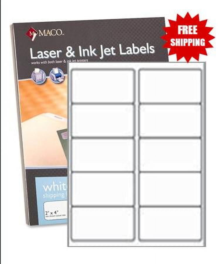 MACO ML1000 White Laser/Inkjet Shipping & Address Labels, 2 x 4 (Box of