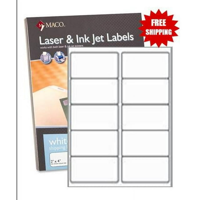 MACO ML1000 White Laser/Inkjet Shipping & Address Labels, 2 x 4 (Box of ...