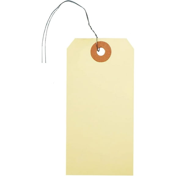 MACO Manila Wired Shipping Tags, 4-4-1/4 x 2-1/8 inches, 1/4" Reinforced Eyelet, 12" 26-gauge Wire - 1000 Per Box (11-604)