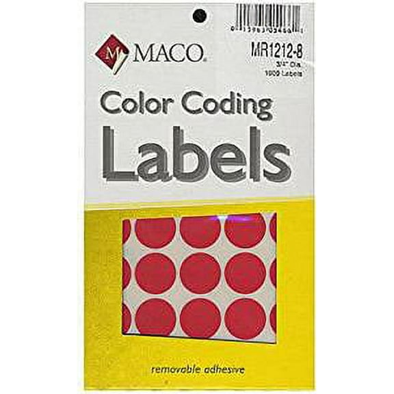 MACO Red Round Color Coding Labels, 3/4 Inches in Diameter (MR1212-8) - Box of 1,000 Labels