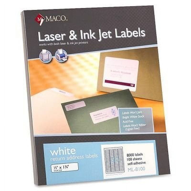 MACO Return Address Labels (ML8100), 1/2" x 1/3/4", White, 80up Box of 100 Sheets (8000