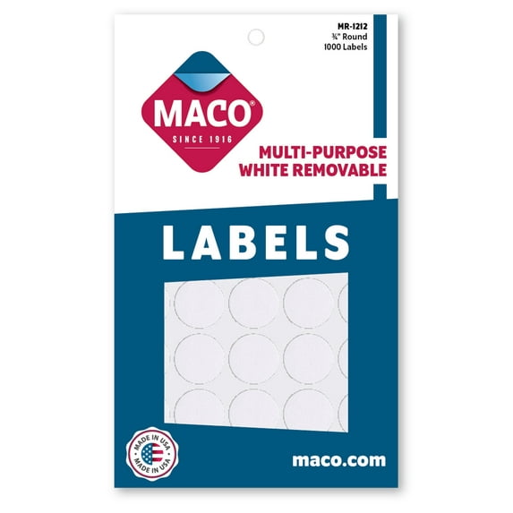 MACO Round WHITE Color-Coding Labels / Dots 3/4” Dia. 1000 Labels MR ...