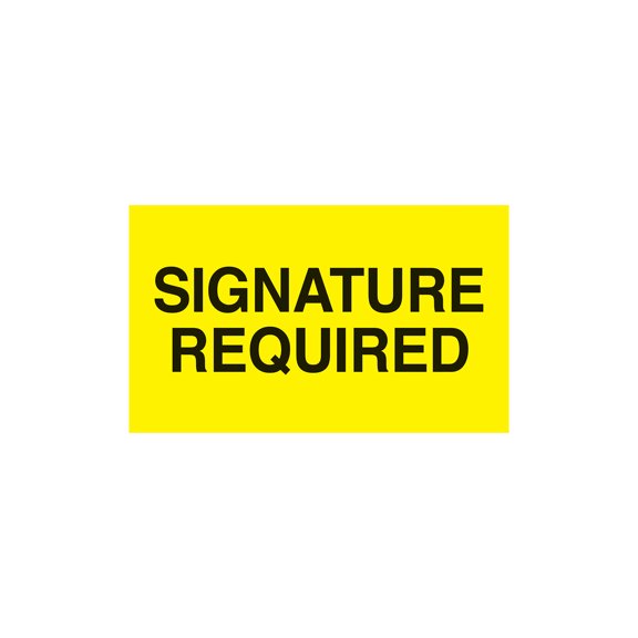 MACO "Signature Required", 3" x 5", Fluorescent Yellow, 500 Labels/Roll, 1 Roll Each