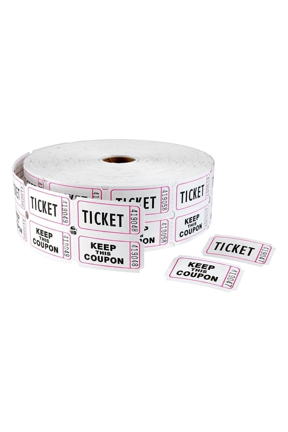 White Double Roll "Ticket/Keep This Coupon" Tickets, 1" x 2", 2000 per roll