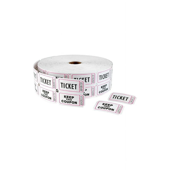 MACO White Double Roll "Ticket/Keep This Coupon" Tickets, 1" x 2", 2000 per roll