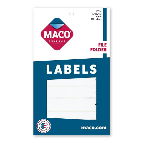 Maco White File Folder Labels, 9/16" x 3-7/16", 248 Count