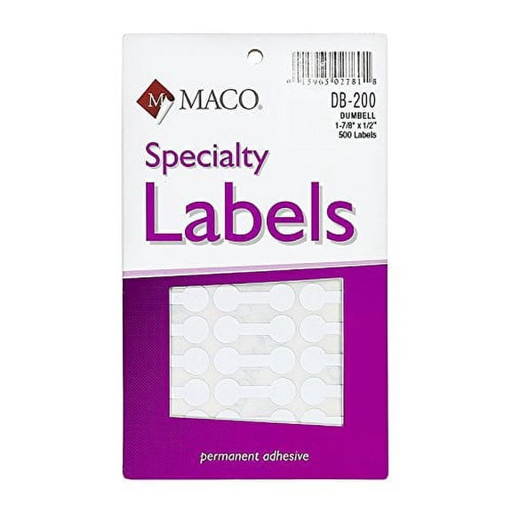 MACO White Large Dumbbell Labels, 1-7/8 x 1/2 Inches, 500 Per Box (DB-200)
