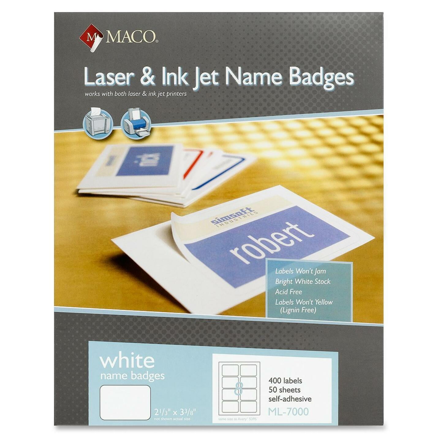 MACO White Laser/Ink Jet Name Badge Labels - Walmart.com