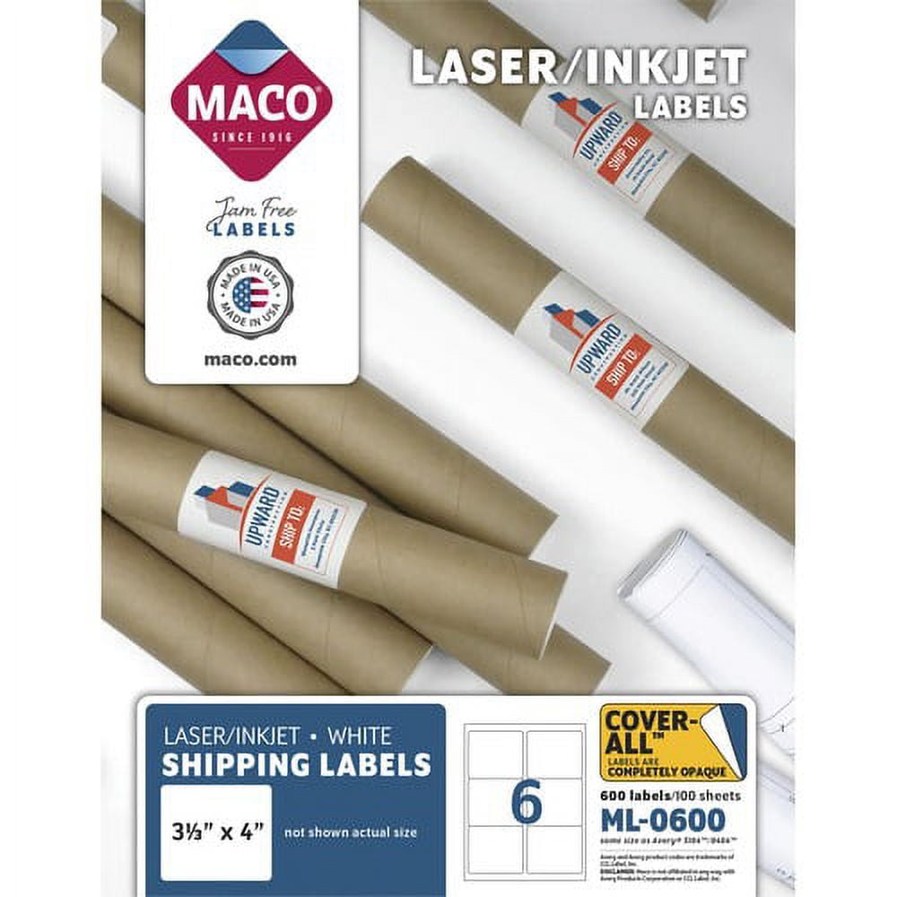 MACO White Laser/Ink Jet Shipping Label - 3 21/64 MACO White Laser/Ink Jet Shipping Label - 3 21/64