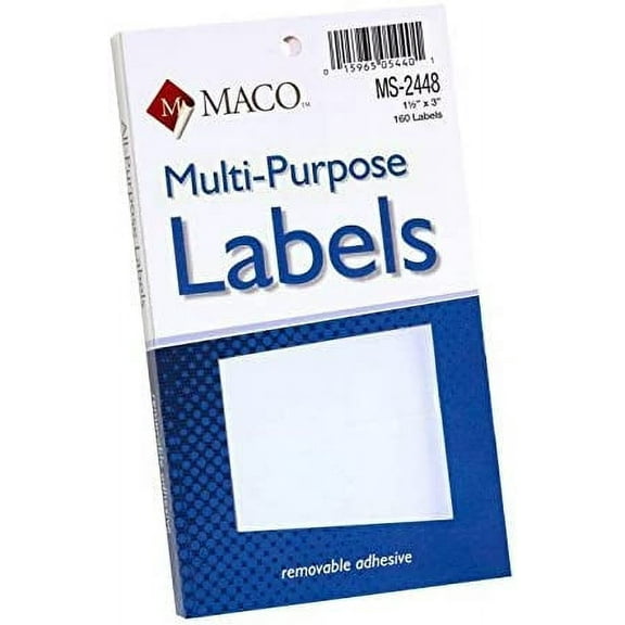 MACO White Rectangular Multi-Purpose Labels, 1-1/2 x 3 Inches, 160 Per Box (MS-2448) - 3 Boxes
