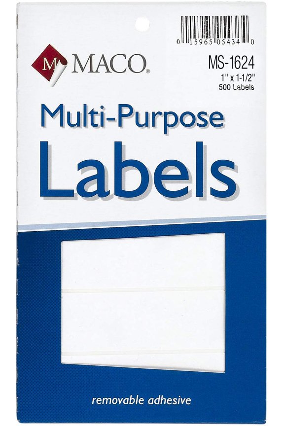 White Rectangular Multi-Purpose Labels, 1 x 1-1/2 Inches, 500 Per Box (MS-1624)