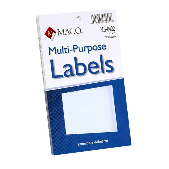 MACO White Rectangular Multi-Purpose Labels, 4 x 2 Inches, 120 Per Box (MS-6432)