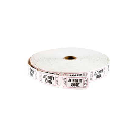 MACO White Single Roll "Admit One" Tickets, 1" x 2", 2000 per roll