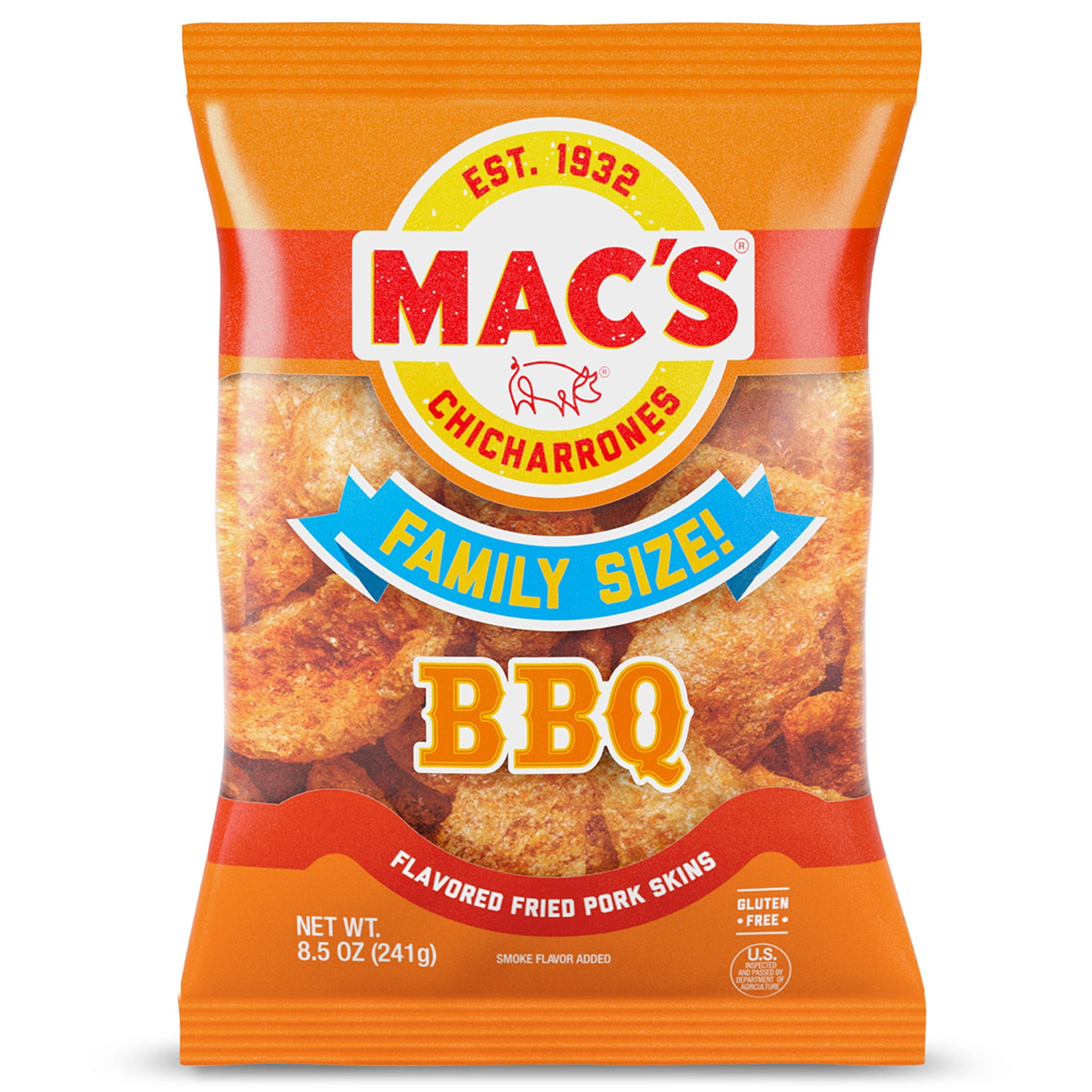 Mac’s Bar-B-Q Crispy Fried Pork Skins Party Size 8.5 oz Bag