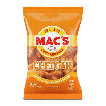 Mac's Cheddar Fried Pork Skins, 4 oz Bag
