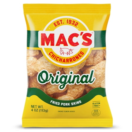 Mac's Original Chicharrones Pork Rinds, Pork Skins, 4 oz Bag