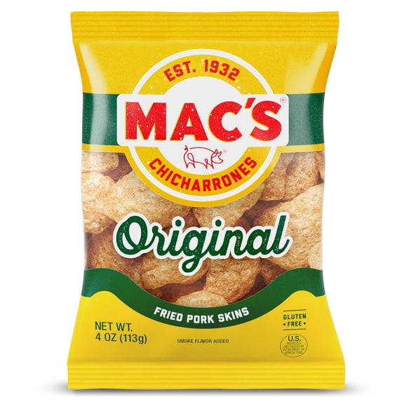 Mac's Original Chicharrones Pork Rinds, Pork Skins, 4 oz Bag
