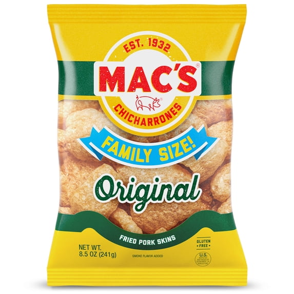 Mac’s Original Crispy Fried Pork Skins Party Size 8.5 oz Bag